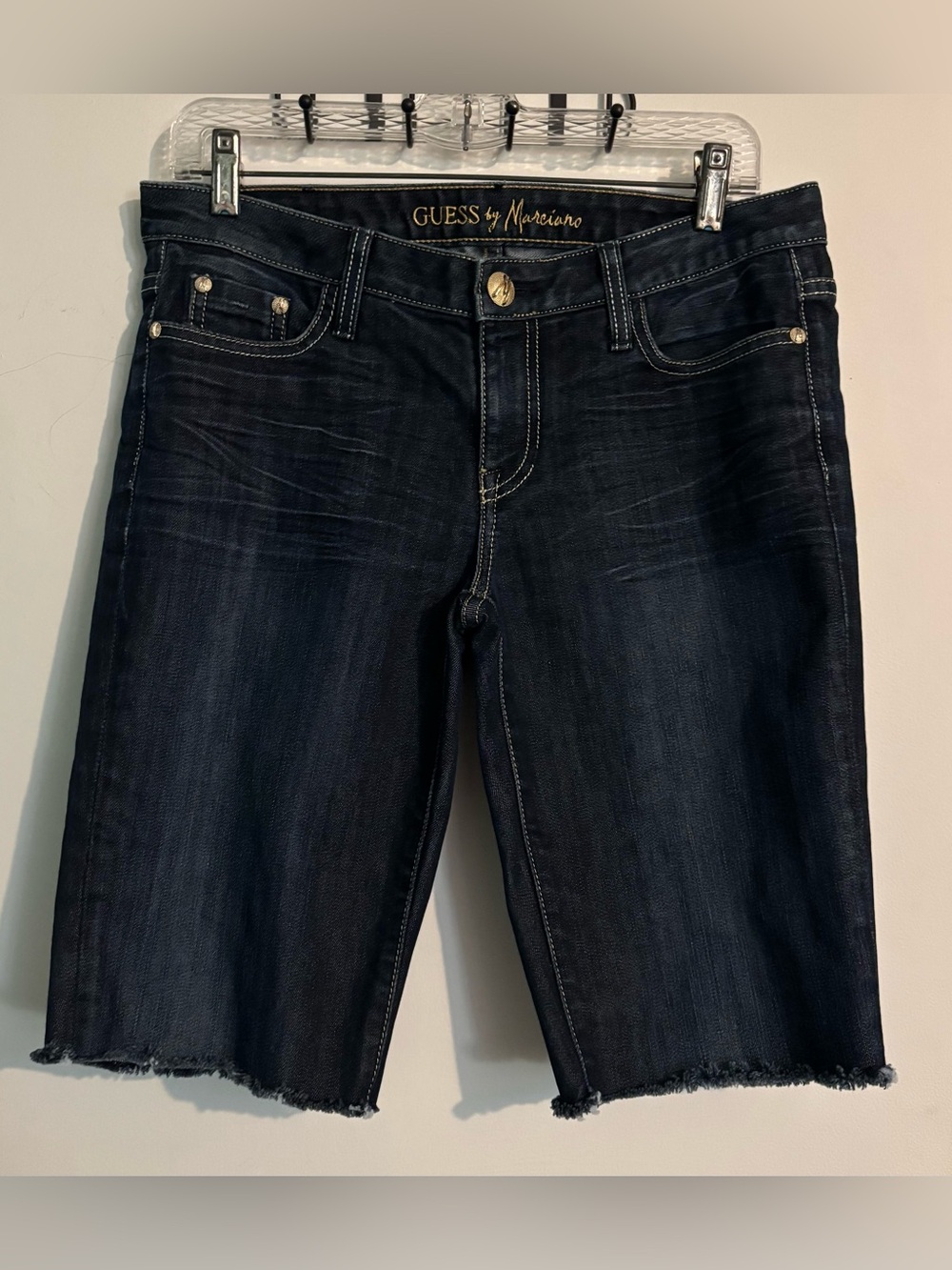 Guess by Marciano Womens Sz 29 Dark Wash Bermuda Jean Shorts American Made Gold